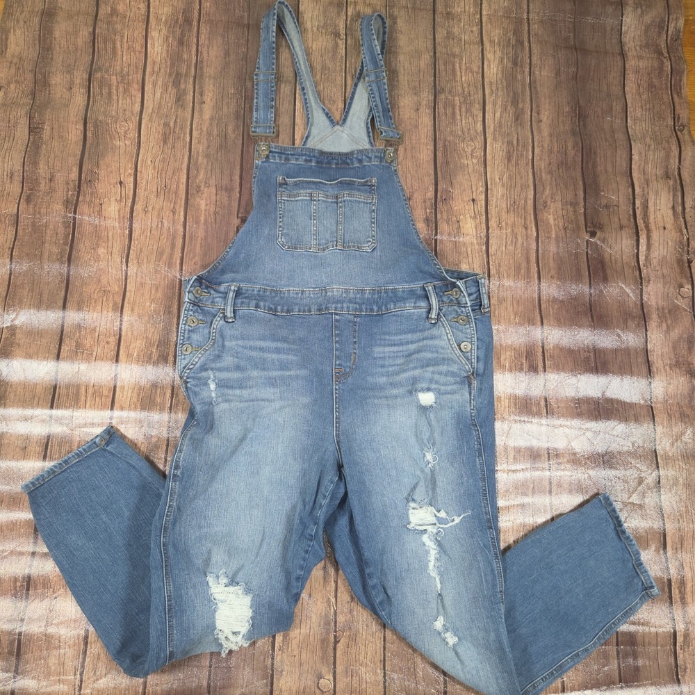 Torrid Distressed Cropped Overalls Womens 18‎ Blue Grunge Normcore Coastal